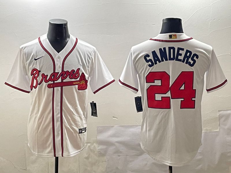 Men Atlanta Braves 24 Sanders White Game 2025 Nike MLB Jersey style 1